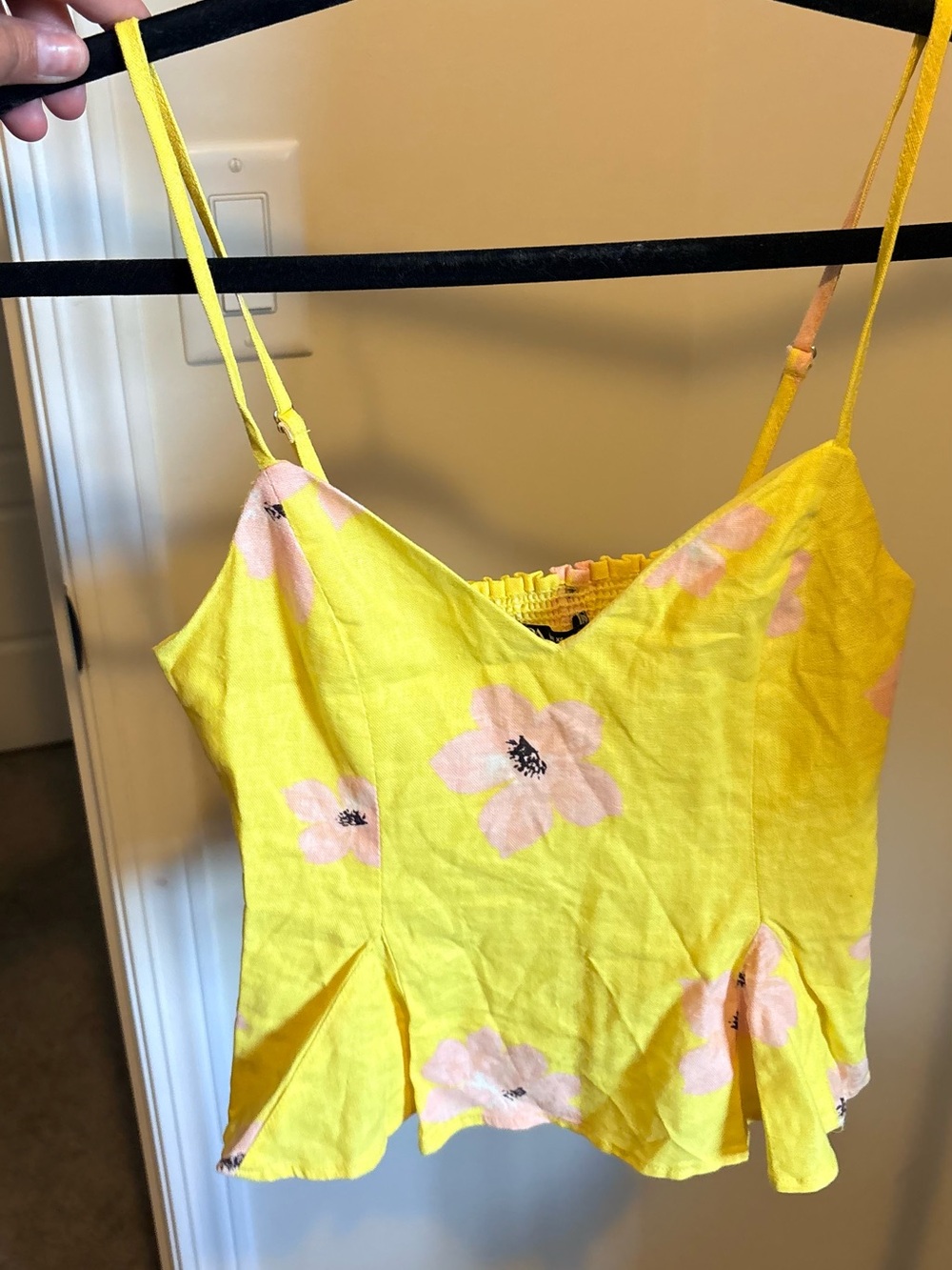 Zara Yellow Floral Satin-Effect Bandeau Camisole